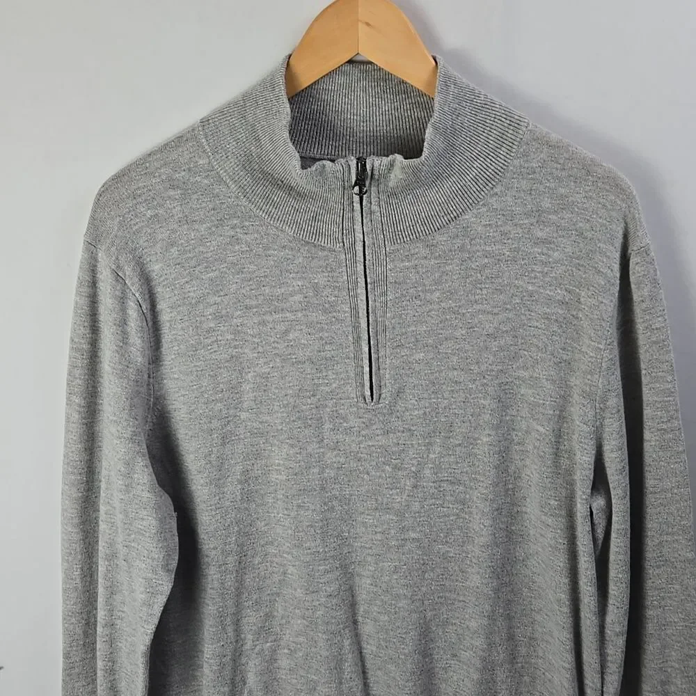 J. Crew Mercantile Men's Light Gray Crewneck Sweater Long Sleeve 1/4 Zip Up Sz L